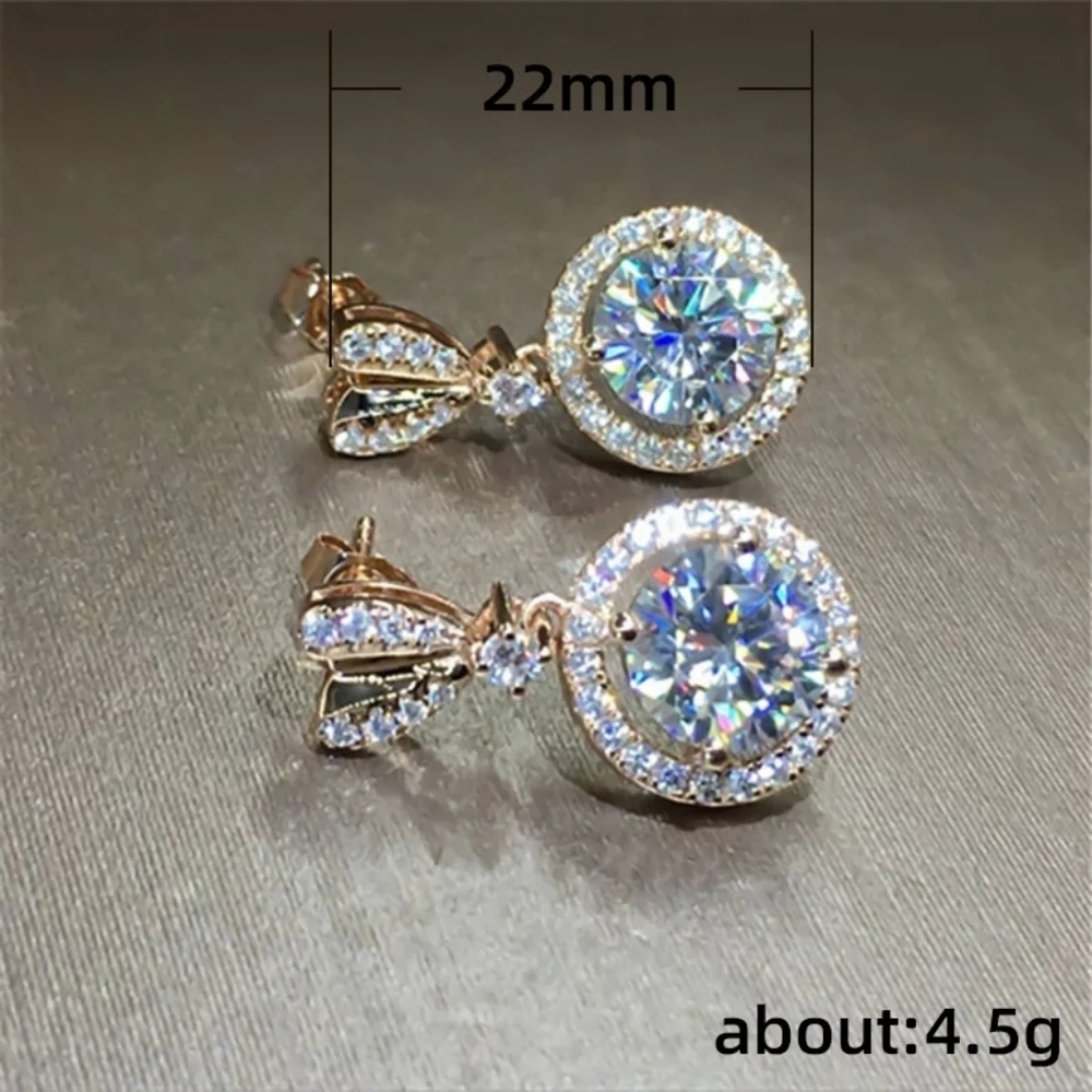 Gold Heart Stud with Round CZ Pendent Earrings - Picture 2 of 2